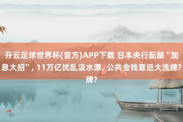 开云足球世界杯(官方)APP下载 日本央行酝酿“加息大招”， 11万亿扰乱汲水漂， 公共金钱靠近大洗牌?